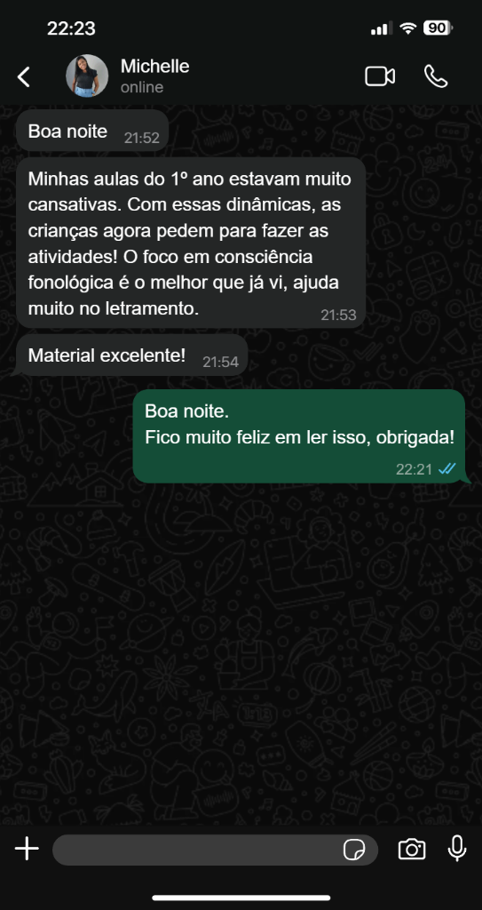 Depoimento da Michelle — professora do 1º ano que viu engajamento das crianças